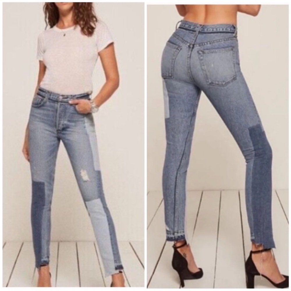 Reformation Jeans Women’s 24 Skinny Patch Torres Wash Hidden Button Fly Raw Hem
